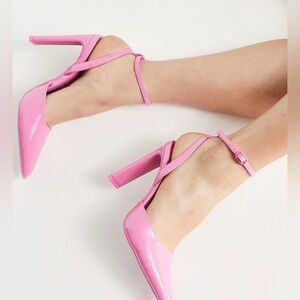 Elegant Pink High Heel - Bershka vinyl strappy heeled pumps in pink
